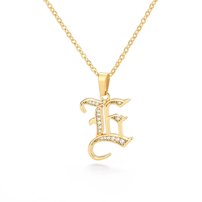 Gothic Zircon Old English Initial Necklace – A–Z Crystal Letter Pendant on Stainless Steel Chain - Image 13