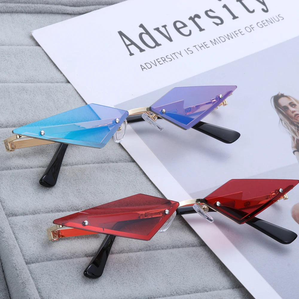 Diamond-Shaped Rimless Sunglasses – Unisex Vintage Streetwear UV400 Eyewear - Image 3