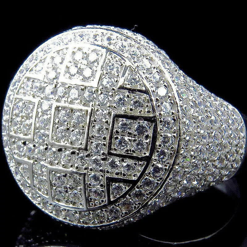 Wholesale Trendy Round Iced Out Ring – Cubic Zirconia Crystal Party Jewelry for Men