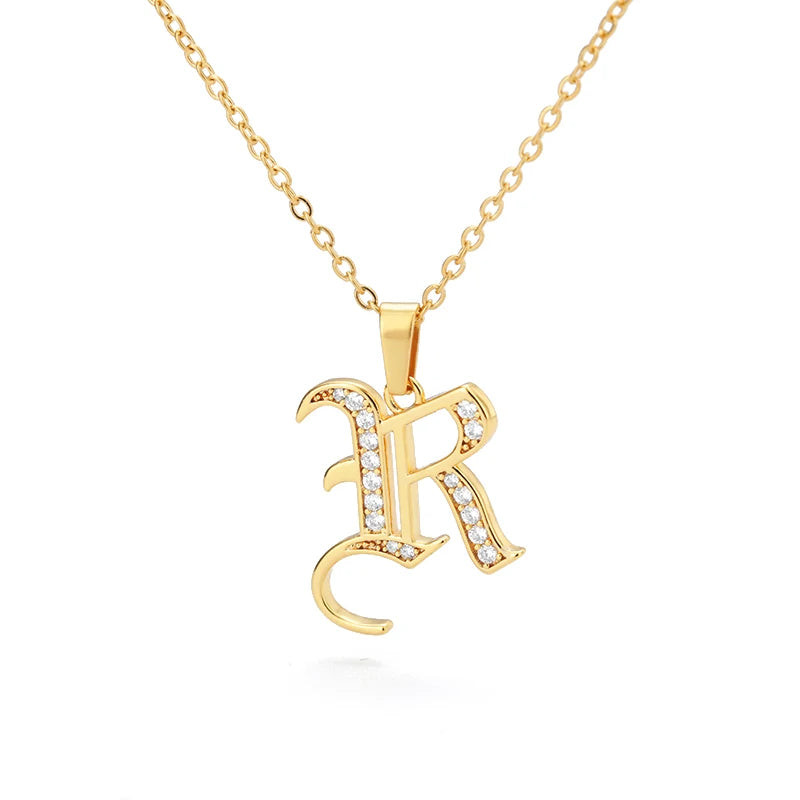 Gothic Zircon Old English Initial Necklace – A–Z Crystal Letter Pendant on Stainless Steel Chain - Image 11