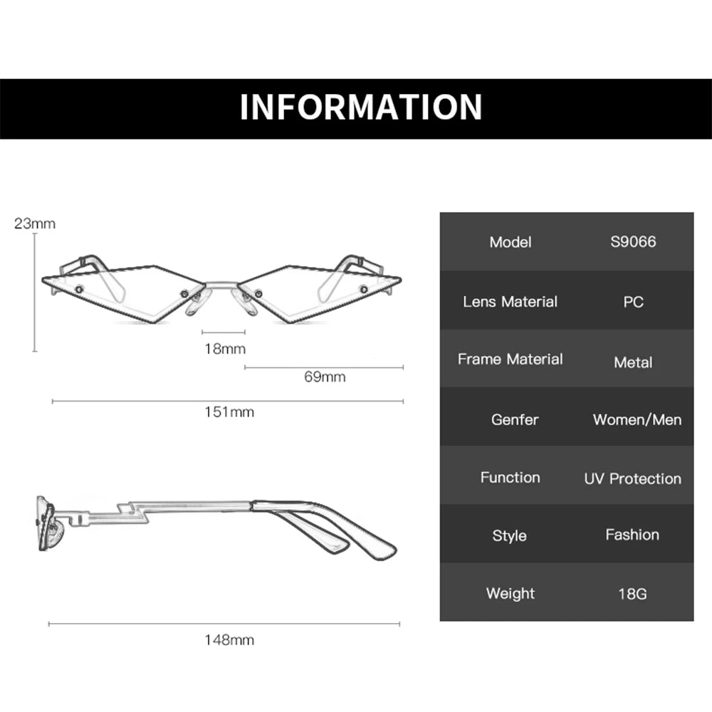 Diamond-Shaped Rimless Sunglasses – Unisex Vintage Streetwear UV400 Eyewear - Image 6