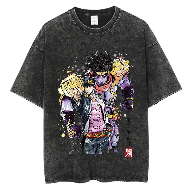 Vintage Washed TShirt Men Summer Hip Hop Streetwear T-shirt JoJo Bizarre Adventure Anime Print Cotton Casual Short Sleeve Tshirt - Image 8