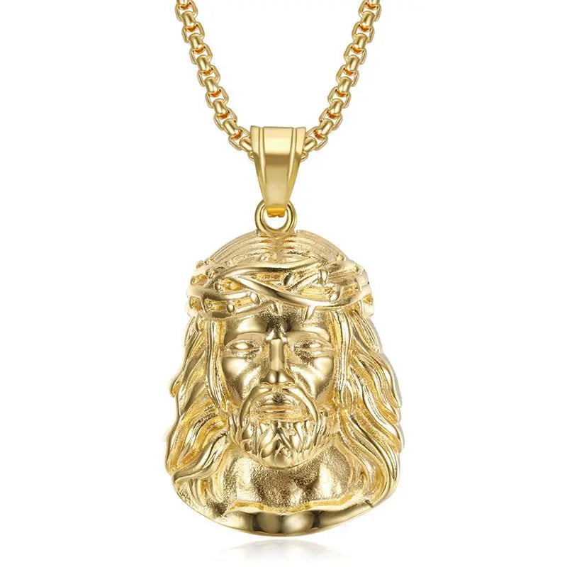 Gold-Plated Jesus Head Pendant Necklace – Stainless Steel Titanium Hip-Hop Chain for Men & Women - Image 6