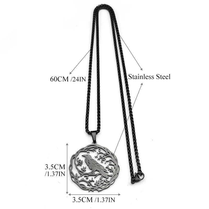 Hollow Crow & Raven Pendant Necklace – Black Stainless Steel Unisex Knight-Inspired Jewelry - Image 4