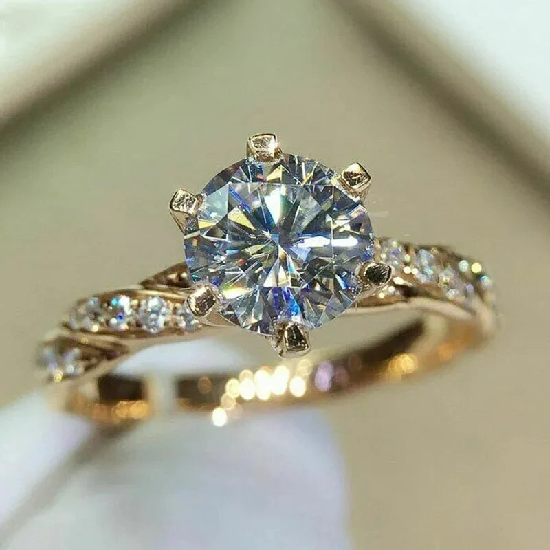 Huitan Classic 6-Claw Cubic Zirconia Ring – Luxury Gold Color Engagement & Wedding Band for Women - Image 3