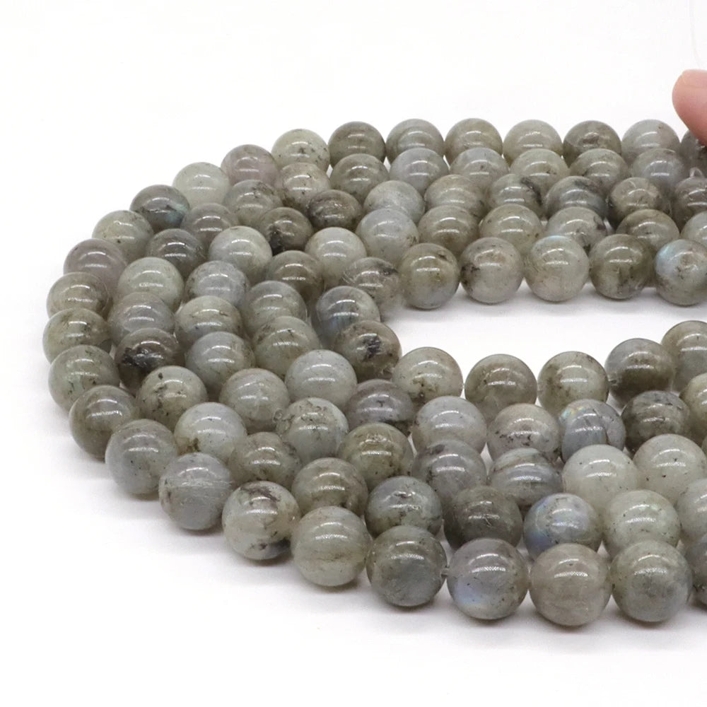 Natural Black Larvikite Labradorite Round Beads – Loose Stone Strand for DIY Jewelry Making - Image 21