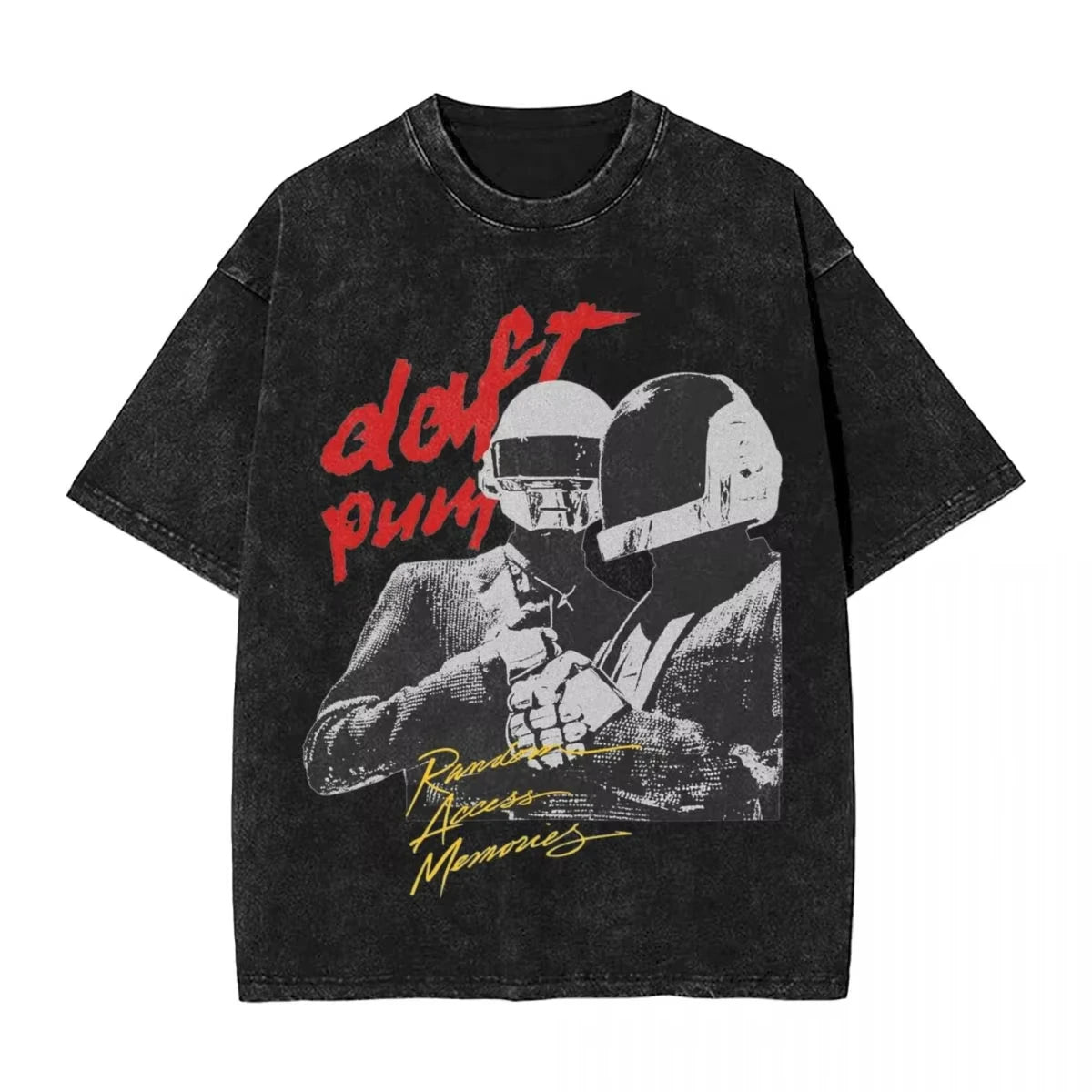 Daft Punk Vintage Washed T-Shirt – Oversized Hip Hop Harajuku Streetwear Tee for Men & Women