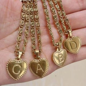 316L Stainless Steel Initial Necklace – Letter Heart Pendant Chain for Women