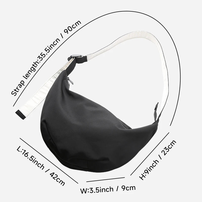 Solid Half Moon Hobo Crossbody Bag – Waterproof Oxford Shoulder Bag for Men - Image 9