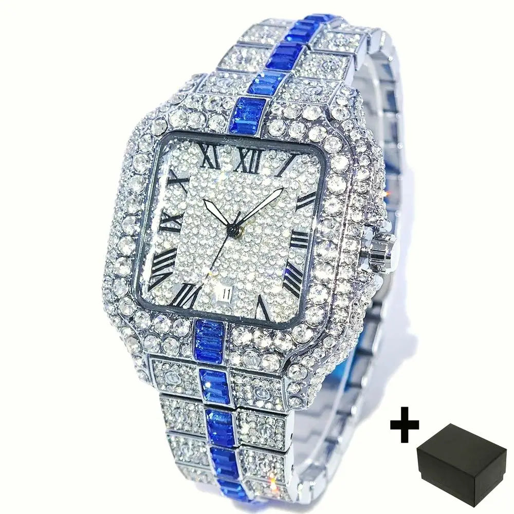 UNIGUET Full Diamond Iced-Out Watch – Square Quartz Hip Hop Wristwatch for Men - Image 9
