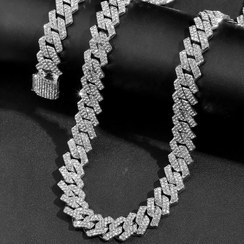 Hip Hop 2PCS Cross Tennis & 14MM Prong Cuban Chain Set - Image 9
