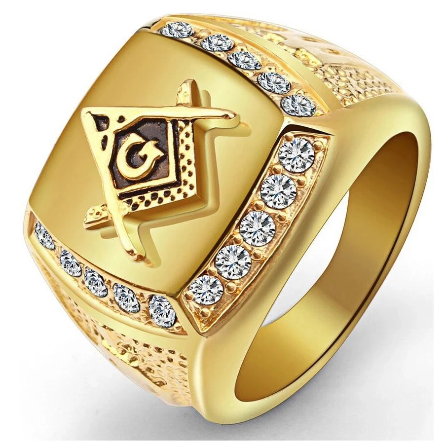 316L Stainless Steel Freemason Ring – Gold Color Hip Hop Iced Out Masonic Jewelry for Men - Image 11