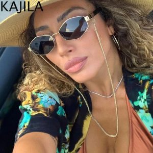Sexy Hexagon Sunglasses with Chain – 2025 Luxury Designer Punk Shades for Women