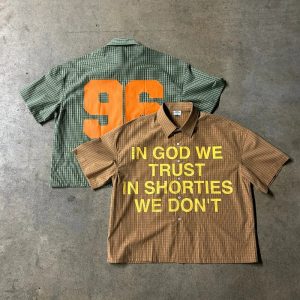 Y2K Plaid "Trust God" Graphic Shirt – Unisex Retro Hip-Hop Streetwear Tee