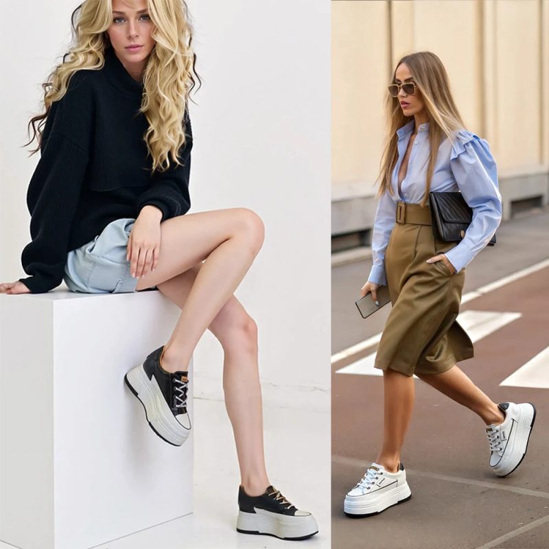 Fujin 9cm Platform Wedge Vulcanized Shoes – Cow Suede Genuine Leather Women’s Casual Summer Heels - Image 5