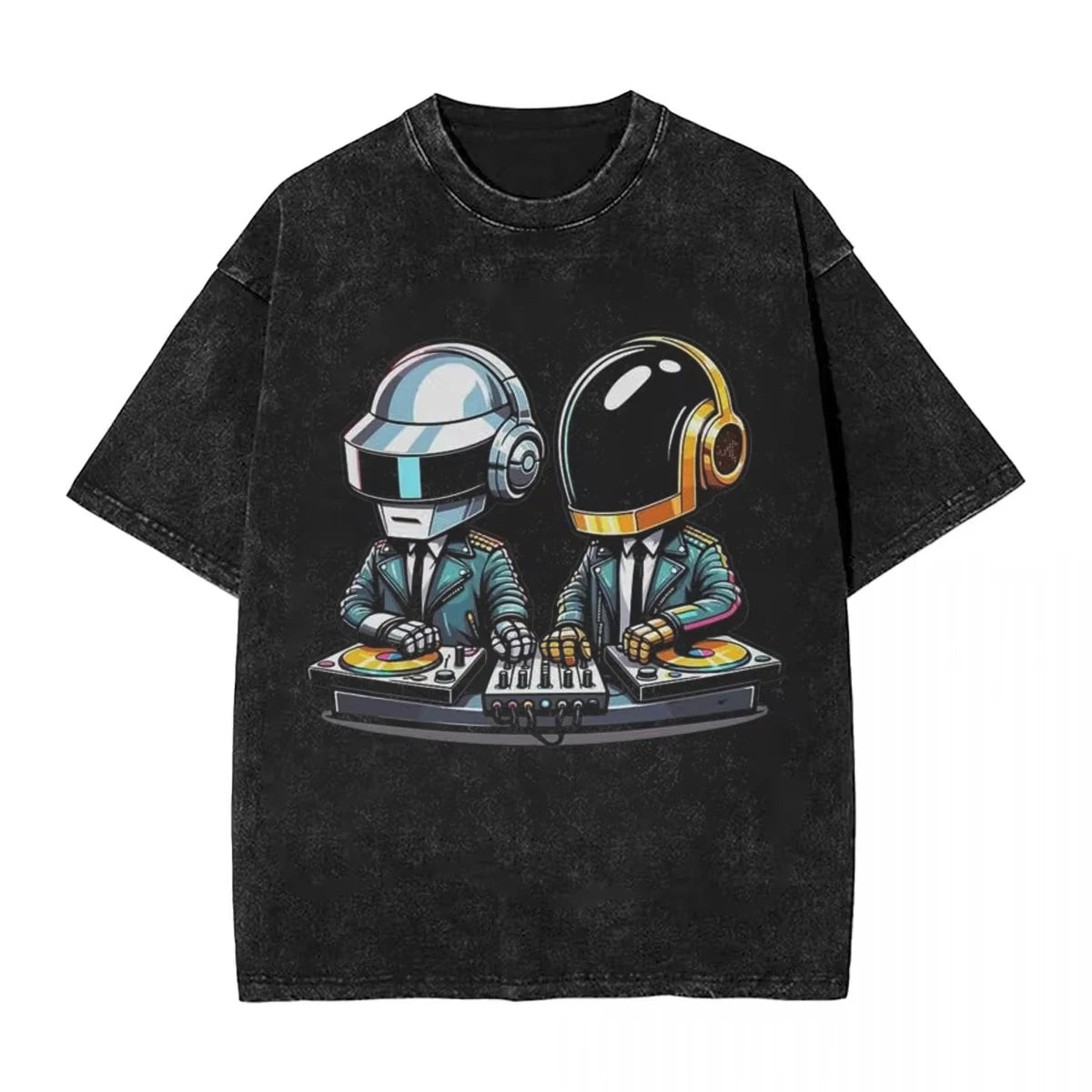 Daft Punk Vintage Washed T-Shirt – Oversized Hip Hop Harajuku Streetwear Tee for Men & Women - Image 4