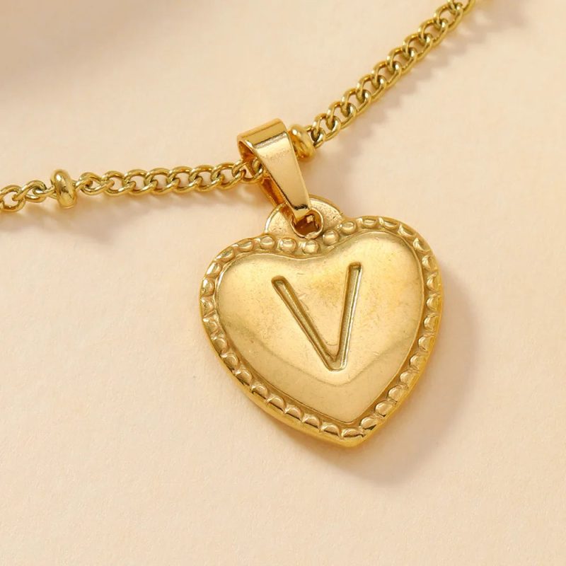 316L Stainless Steel Initial Necklace – Letter Heart Pendant Chain for Women - Image 10