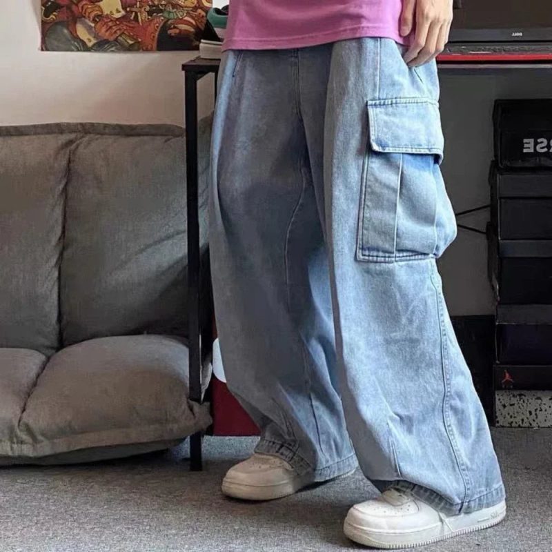Baggy Jeans Men's Oversize Cargo Korean Black Wide Pants Streetwear Hip Hop Harajuku Male Fashion Straight Denim Pants - Image 4