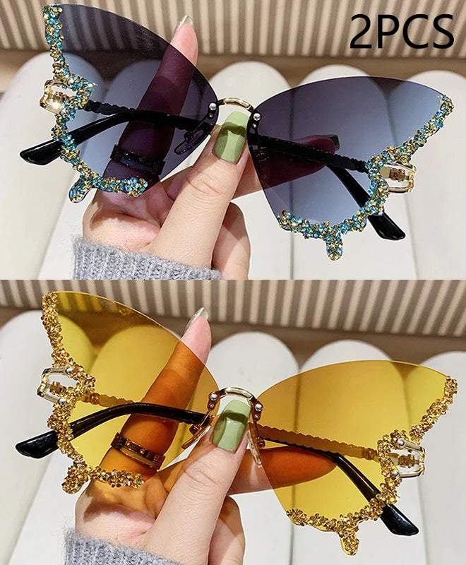 Luxury Diamond Butterfly Sunglasses – Women's Y2K Vintage Rimless Oversized Eyewear - Image 6