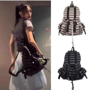 High-Quality Korean Style Drawstring Backpack – Unisex Large Capacity Flat Stripe Tote Bag
