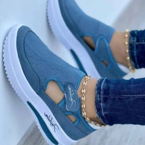 Designer Red & Blue Women’s Platform Sneakers – High-Quality Canvas Hollow-Out Casual Sport Shoes