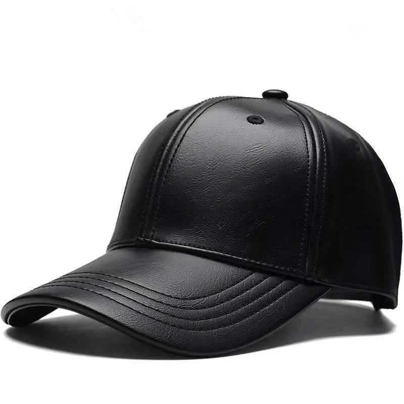 Solid PU Leather Baseball Cap – Unisex Adjustable Hip Hop Snapback Hat for Men & Women