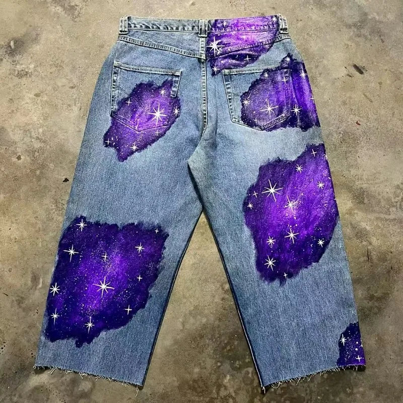 Y2K High Street Goth Harajuku Printed Baggy Jeans – Unisex Wide-Leg High Waist Casual Pants - Image 3