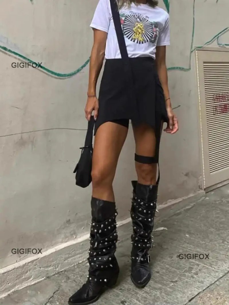 GIGIFOX Biker Boots for Women – Buckle Knee-High Punk Motorcycle Boots with Pointed Toe - Image 6