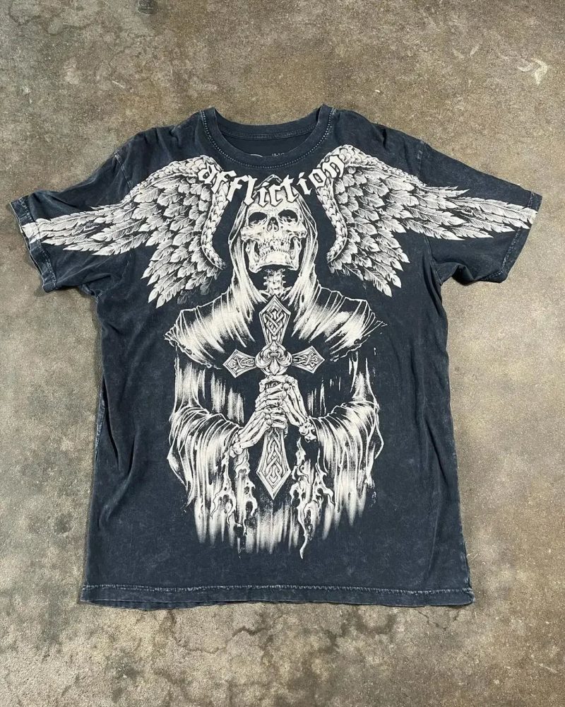 2000s Affliction-Style Graphic T-Shirt – Retro Punk Hip Hop Oversized Tee for Men - Image 5