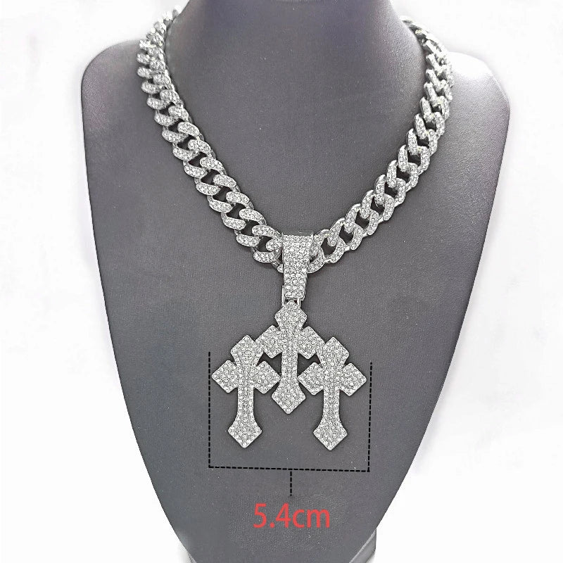 New Iced Out Stacked Crosses Pendant Necklace - Image 2