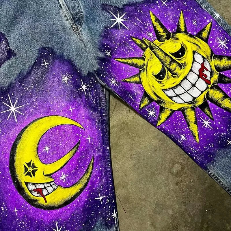 Y2K High Street Goth Harajuku Printed Baggy Jeans – Unisex Wide-Leg High Waist Casual Pants - Image 4