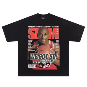 Hip Hop Basketball Star Print T-Shirt – Unisex Oversized Cotton Streetwear Tee