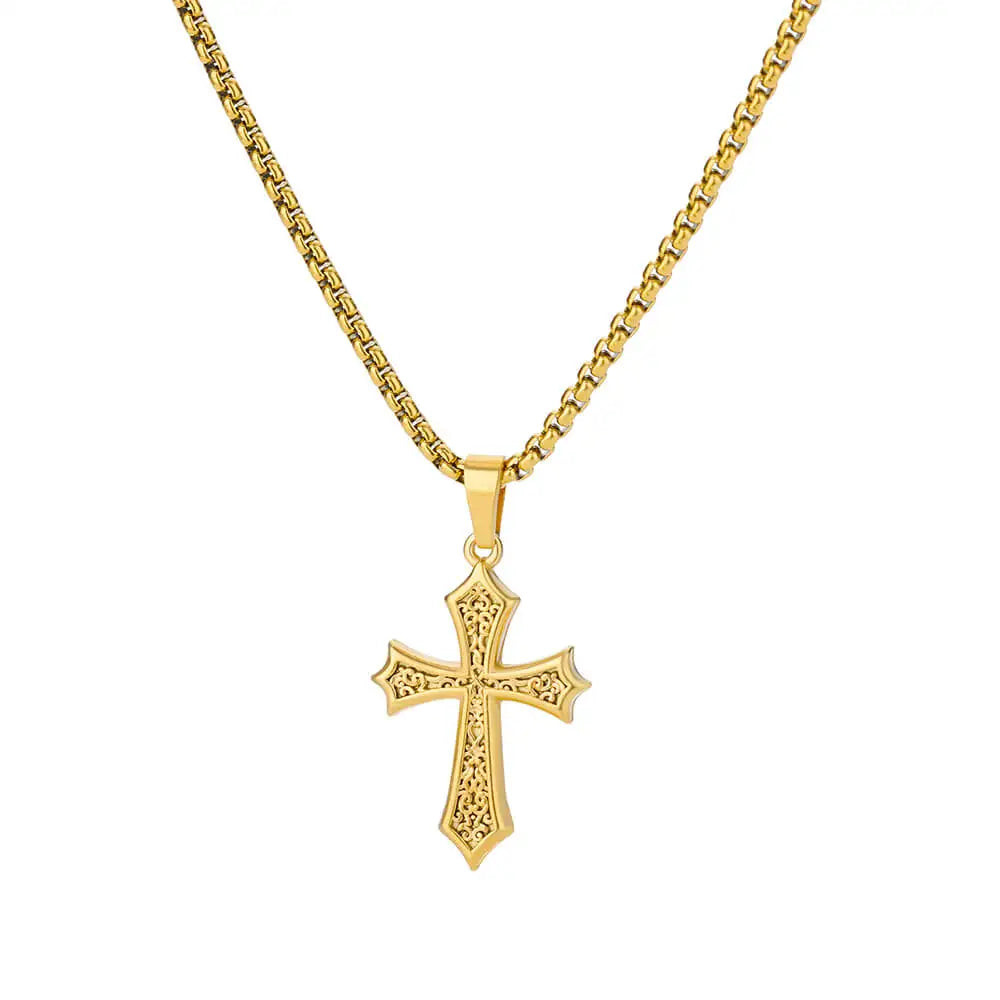 Gold Caravaca Cross Necklace – Stainless Steel Crucifix Choker for Men & Women - Image 19
