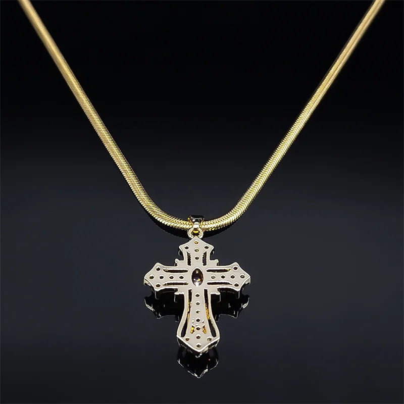 Vintage Shiny Zircon Jesus Cross Necklace - Image 3