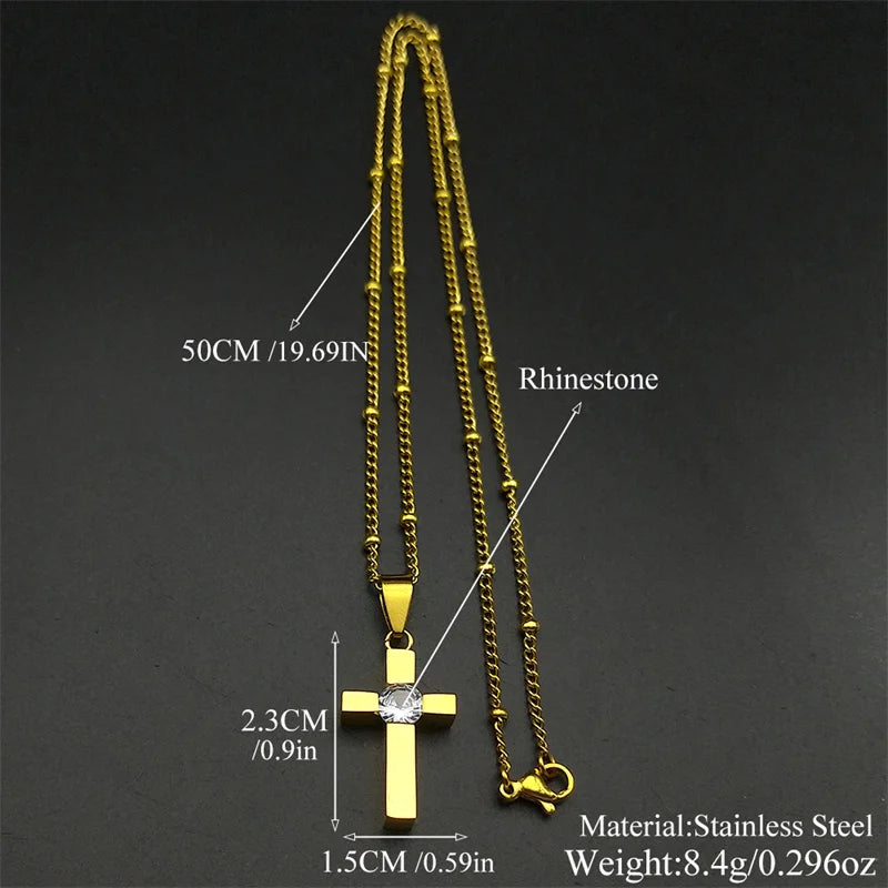 Hip-Hop Cross Rhinestone Pendant Necklace – Black Stainless Steel Religious Amulet for Men & Women - Image 5