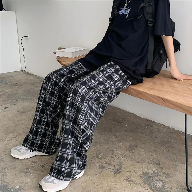 Oversize Pants Women Sweatpants Summer Fashion Black Plaid Casual Pants Elastic Waist Casual Pockets Student Unisex Trousers - Image 3