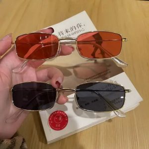 Fashion Retro Metal Frame Sunglasses – Colorful Small Rectangle UV400 Eyewear for Men & Women