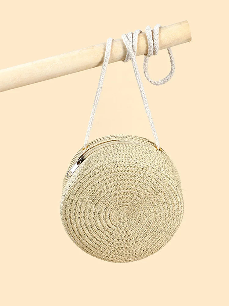 Minimalist Round Straw Crossbody Bag – Vacation-Style Shoulder Purse for Women - Image 5