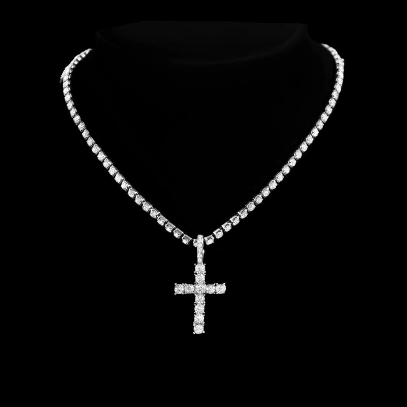 Hip Hop 2PCS Cross Tennis & 14MM Prong Cuban Chain Set - Image 8