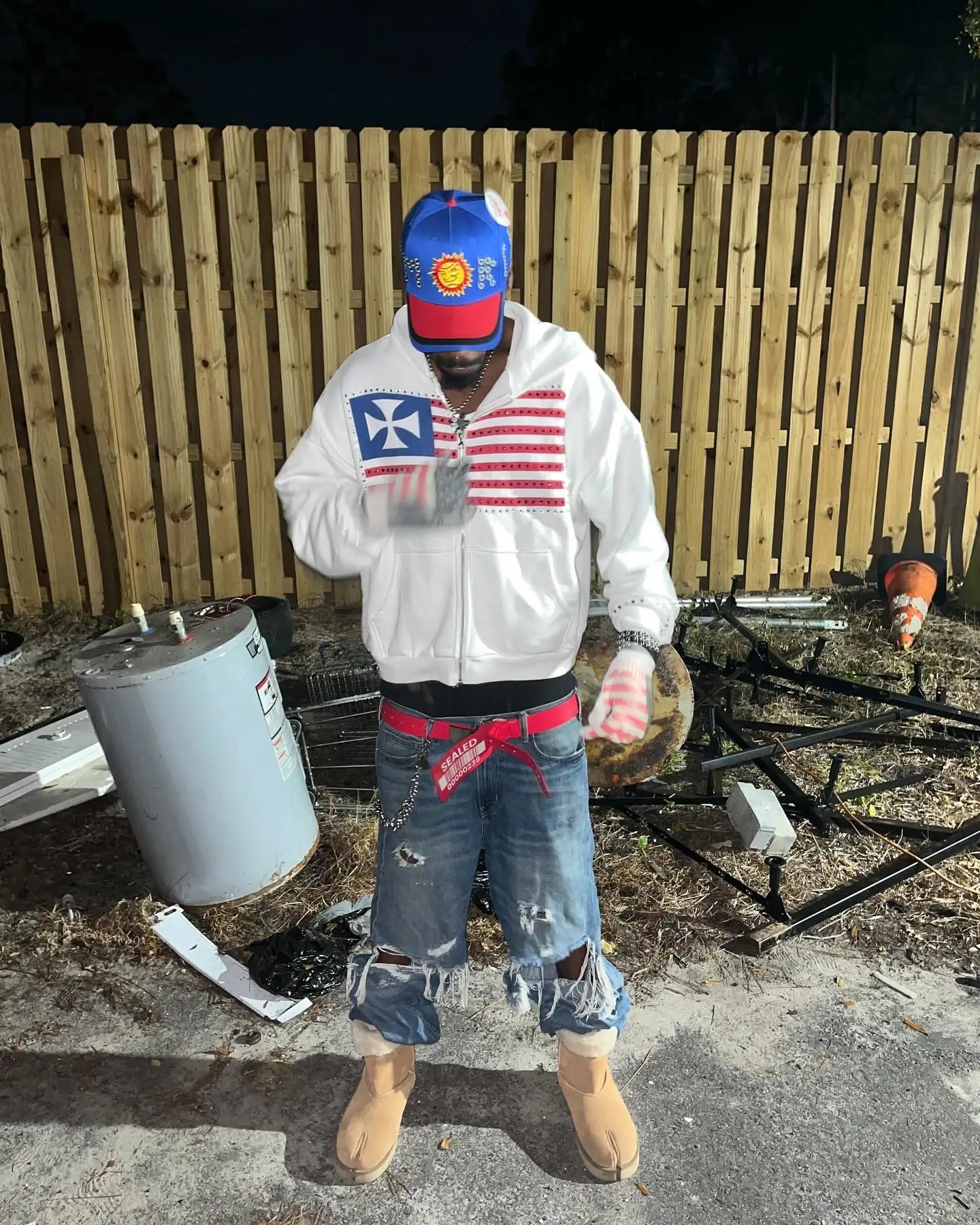 Gothic Flag Rhinestone Zipper Hoodie - Image 2