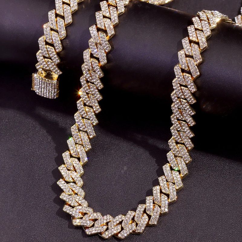 Hip Hop 2PCS Cross Tennis & 14MM Prong Cuban Chain Set - Image 12