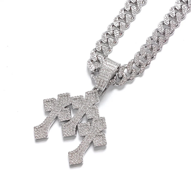 New Iced Out Stacked Crosses Pendant Necklace - Image 4