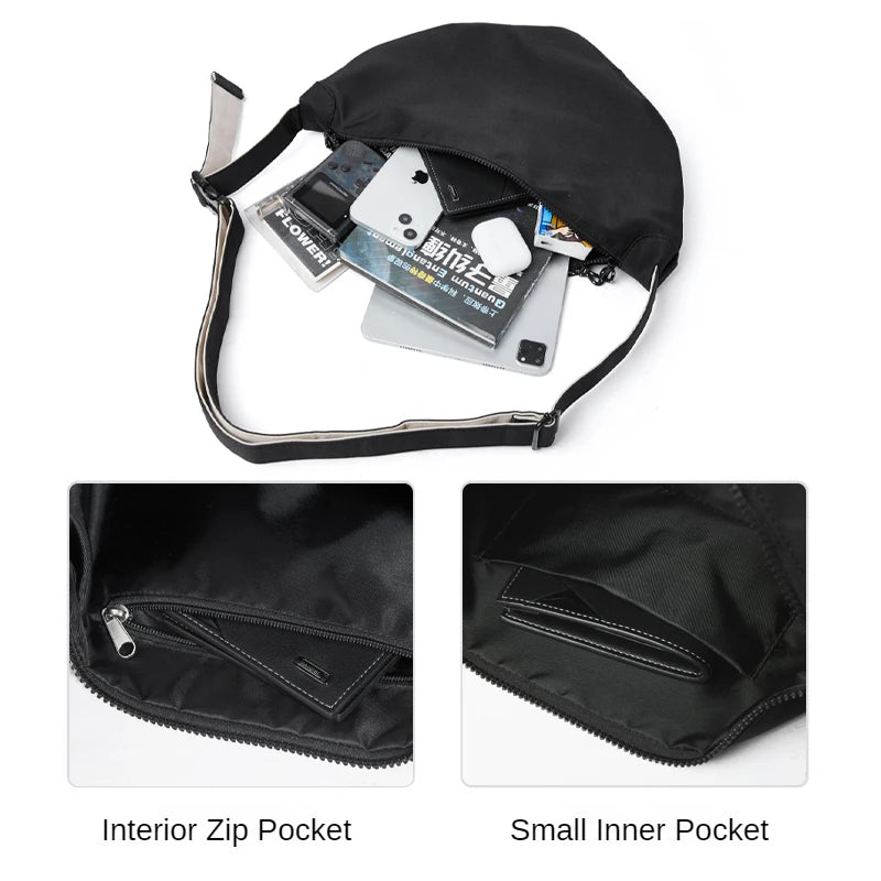 Solid Half Moon Hobo Crossbody Bag – Waterproof Oxford Shoulder Bag for Men - Image 4