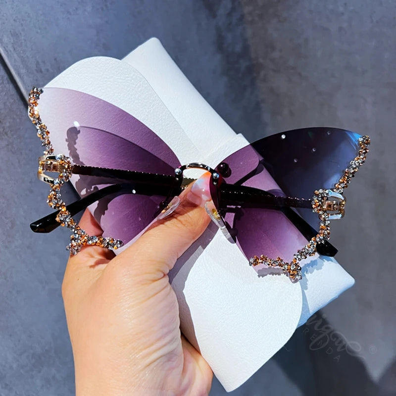 Luxury Diamond Butterfly Sunglasses – Women's Y2K Vintage Rimless Oversized Eyewear - Image 4