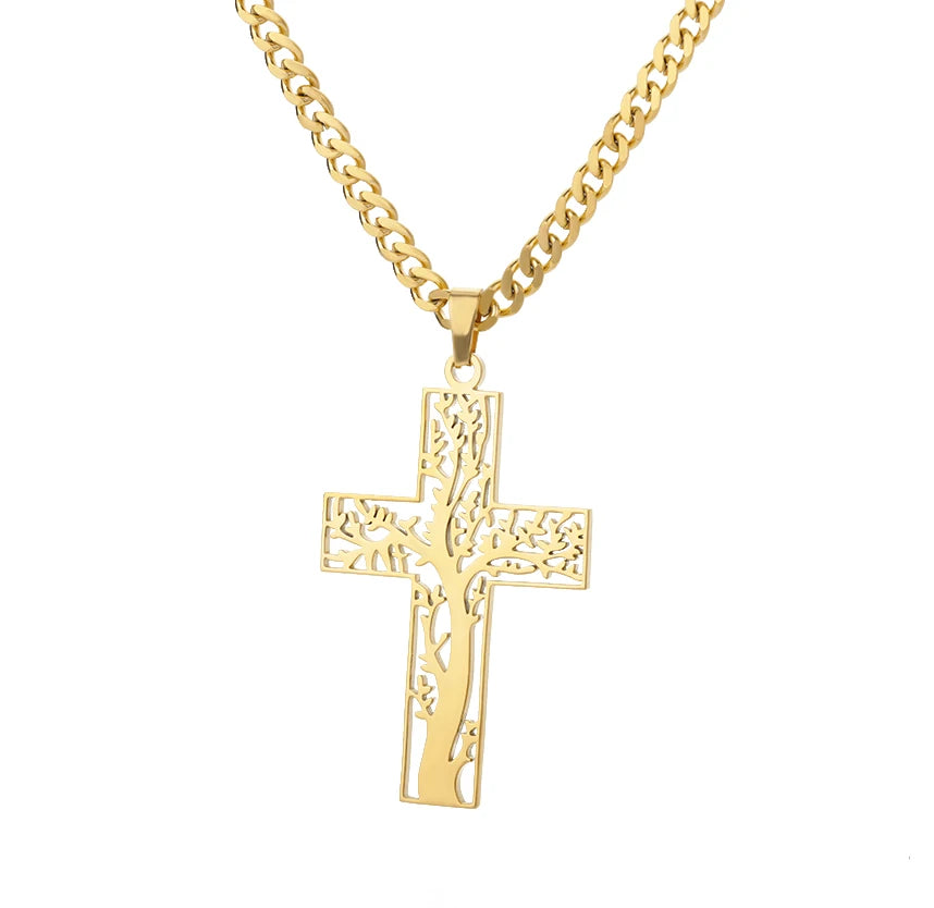 Gold Caravaca Cross Necklace – Stainless Steel Crucifix Choker for Men & Women - Image 5