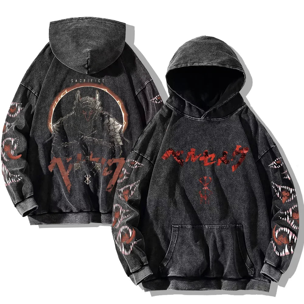 Gothic Washed Teeth Print Hoodie - Image 5