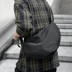 Solid Half Moon Hobo Crossbody Bag – Waterproof Oxford Shoulder Bag for Men