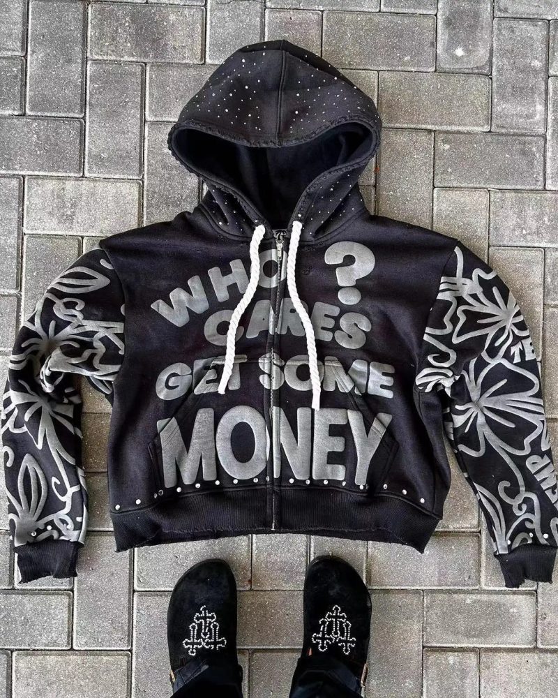 2025 Foam Printed Loose Zipper Hoodie – Unisex Hip-Hop Harajuku Streetwear Sweatshirt - Image 6