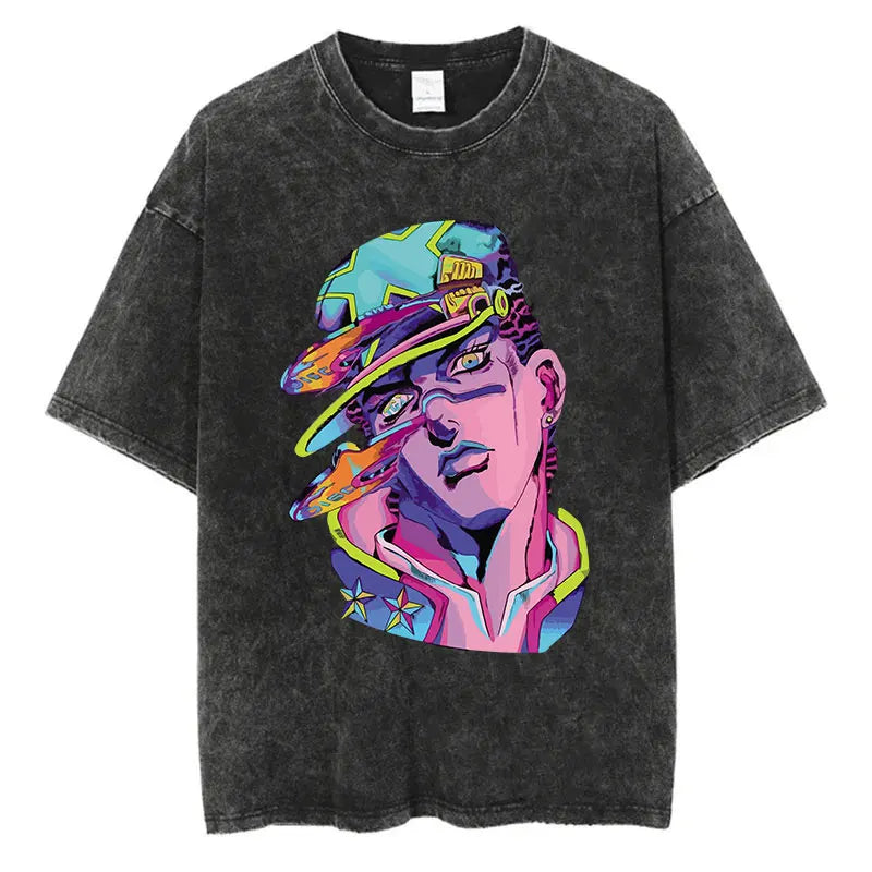 Vintage Washed TShirt Men Summer Hip Hop Streetwear T-shirt JoJo Bizarre Adventure Anime Print Cotton Casual Short Sleeve Tshirt - Image 2