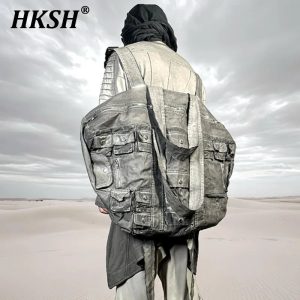 HKSH Spring Punk Techwear Backpack – Large Capacity Cotton Bag with Utility Pockets (Unisex)